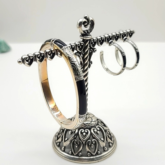 Brighton "WILTERN" Black Enamel, Scrolls, & Swarovski Crystals Bangle & Earrings - Picture 2 of 14